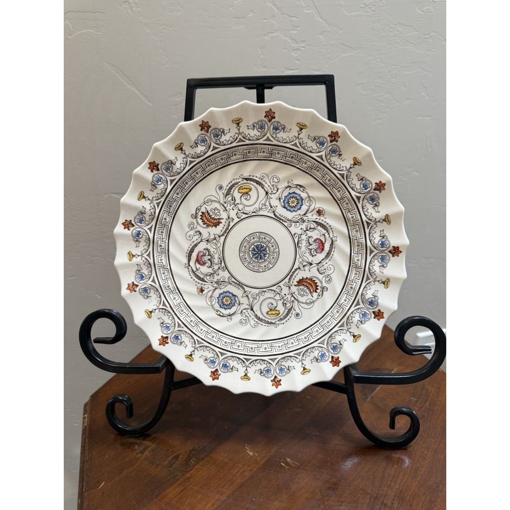 Copeland Spode Florence Plate Scalloped Greek Key Floral England Vintage 9"